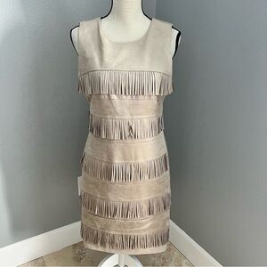 Calvin Klein Tan Sheath Midi Dress Square Neck Sleeveless